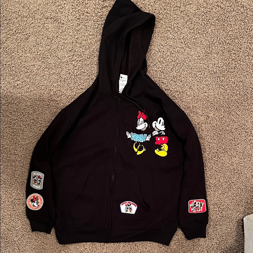 Disney Black Hoodie with Mickey and Minnie Graphics